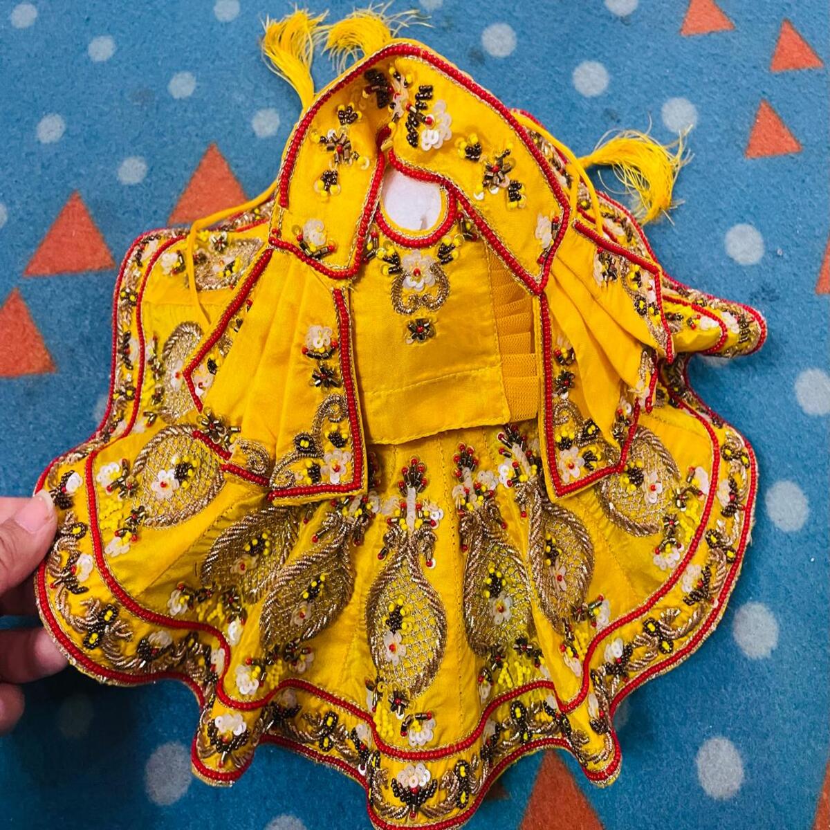 Yellow Color handwork Dress For Laddu Gopal Ji